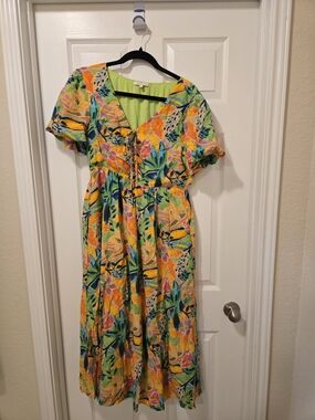 Skies Are Blue Yellow Floral Tie-Front Midi Dress